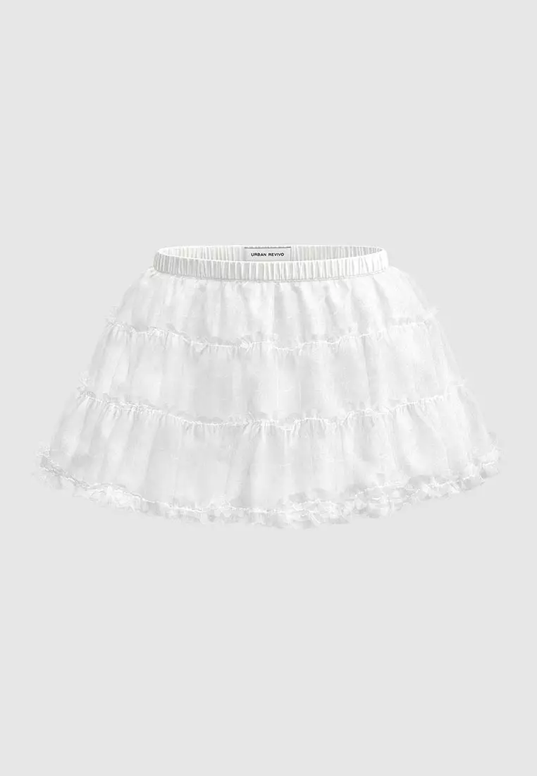 UR冬季新款女装芭蕾风透视网纱松紧腰短款半裙UYU540024