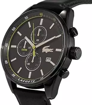 Lacoste Dublin Black Dial Leather Band Chronograph Watch