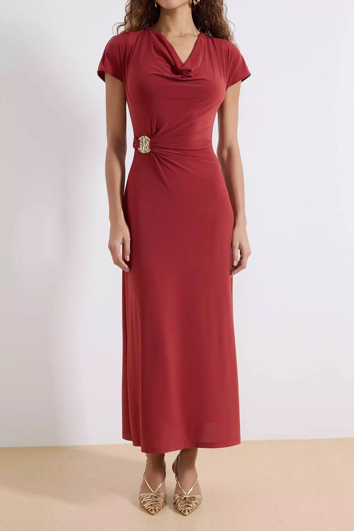 Tile A-Line/Bell-Shaped Form Degaje Collar Accessory Detail Maxi Stretchy Knitted Dress Twoss26El16