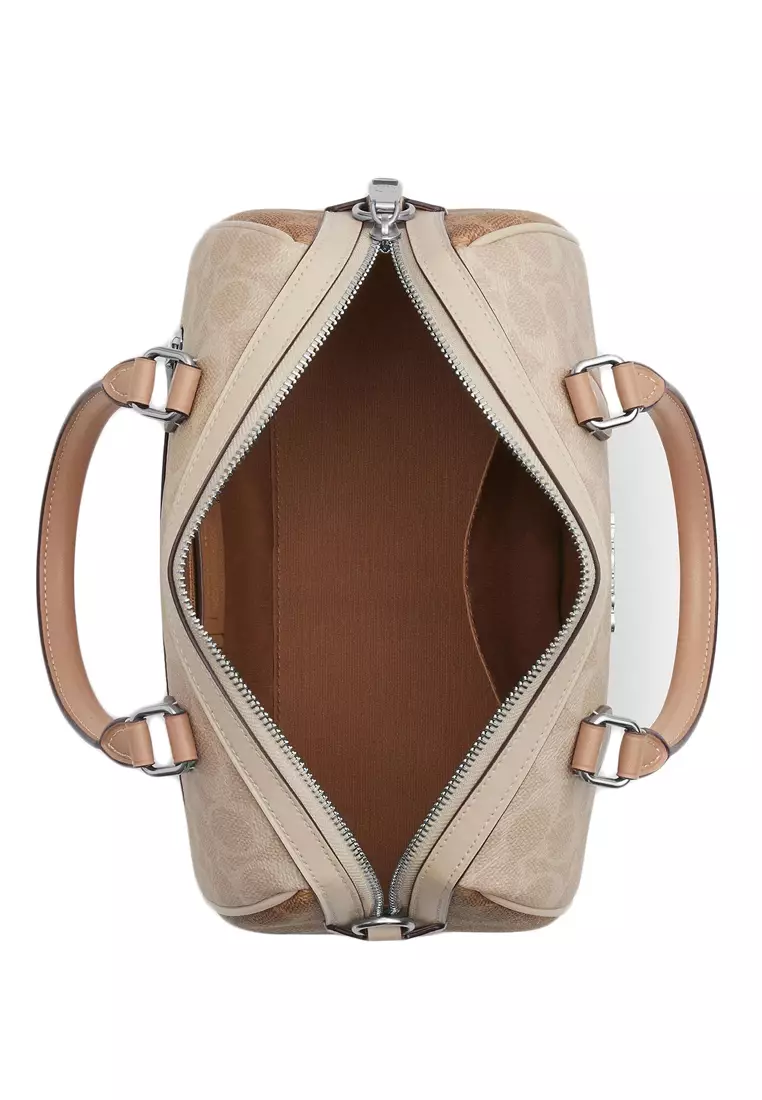 Rowan Satchel Bag In Blocked Signature Canvas - Sand Taupe