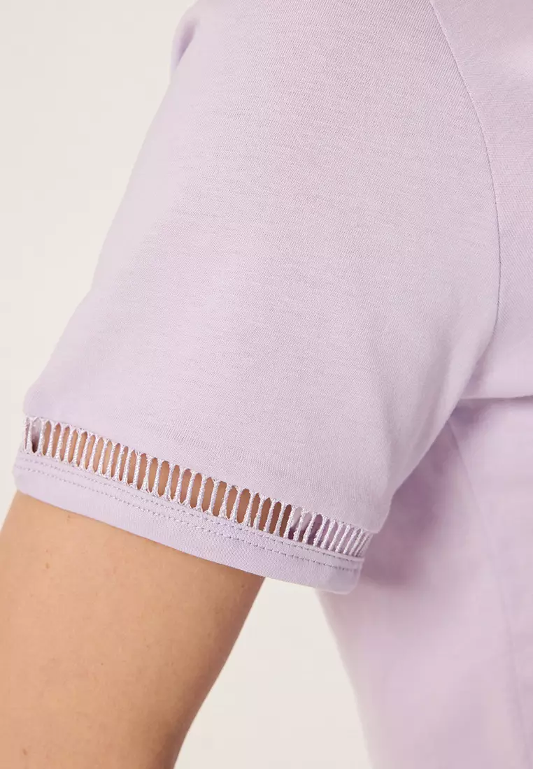 Lilac Embroidery Detail Basic Crew Neck Knitted T-Shirt