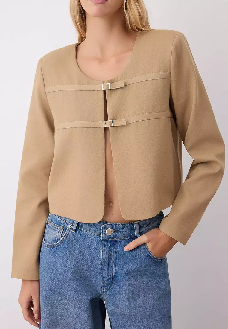 Beige Gabardine Denim Look Thin Seasonal Jacket Twoaw26Ce00019