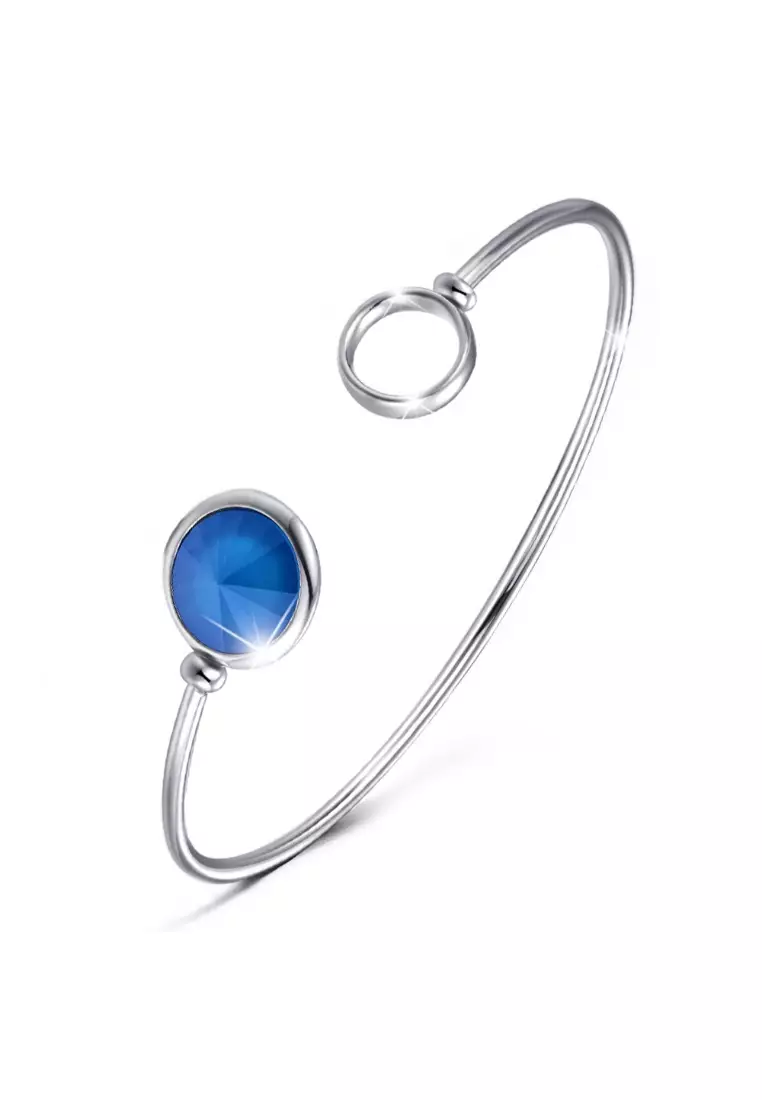 KRYSTAL COUTURE Pristine Bangle White Gold Embellished with SWAROVSKI® crystals-White Gold/Azare Blue