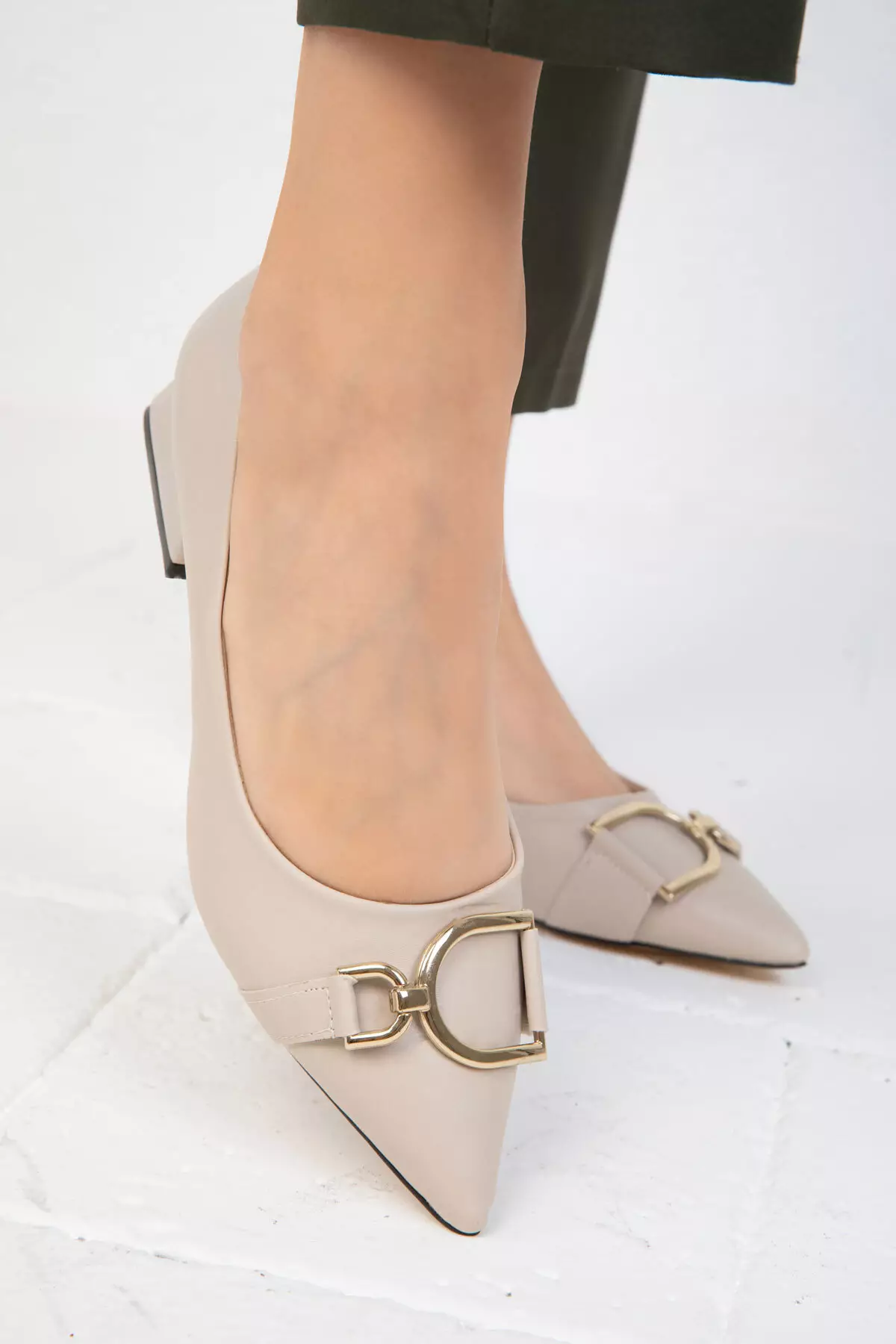 Beige Classic Women's Heeled Shoes - 19548