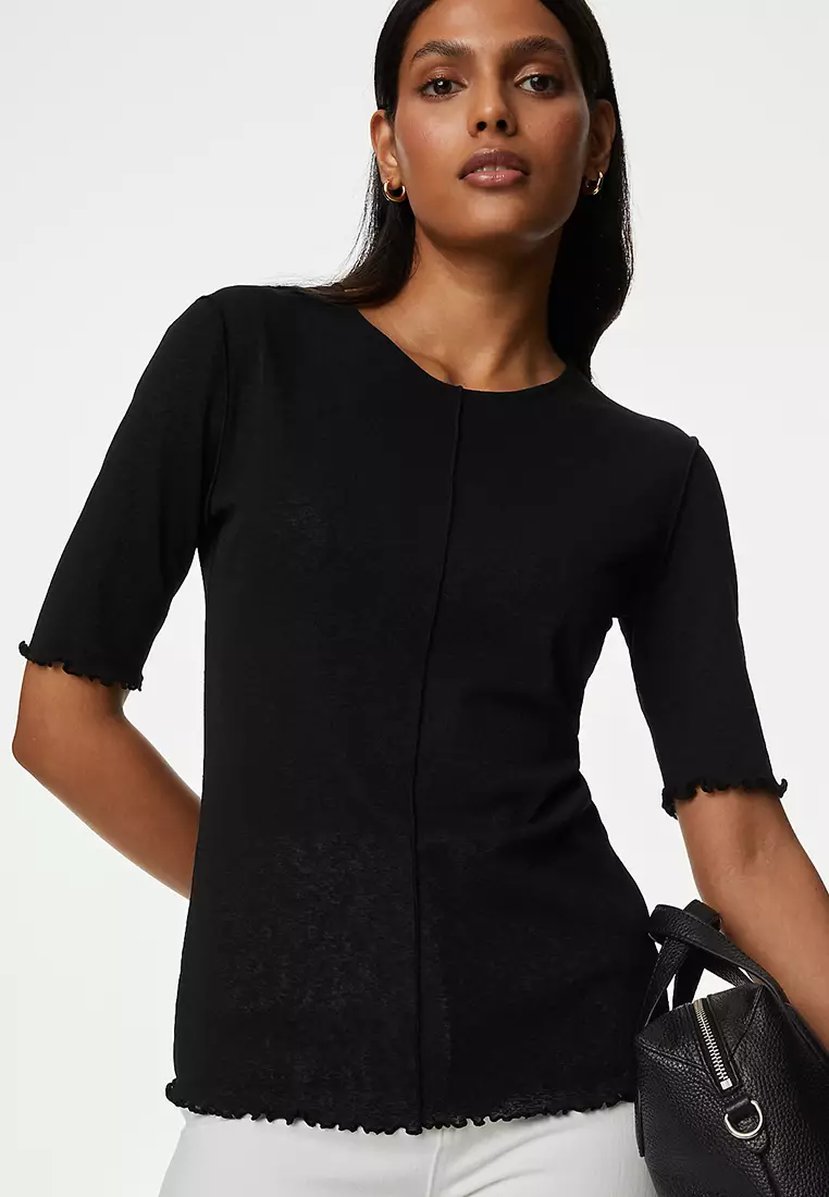 Mesh Half Sleeve Crew Neck Top