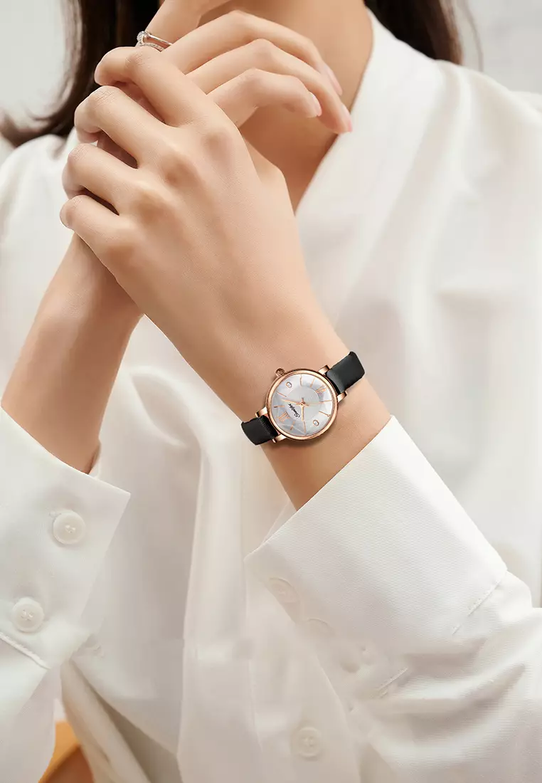 Jam Tangan Wanita 8005 Original Santai Kuarsa Tali Kulit Jam Wanita Anti Air Jam Tangan Cewek black