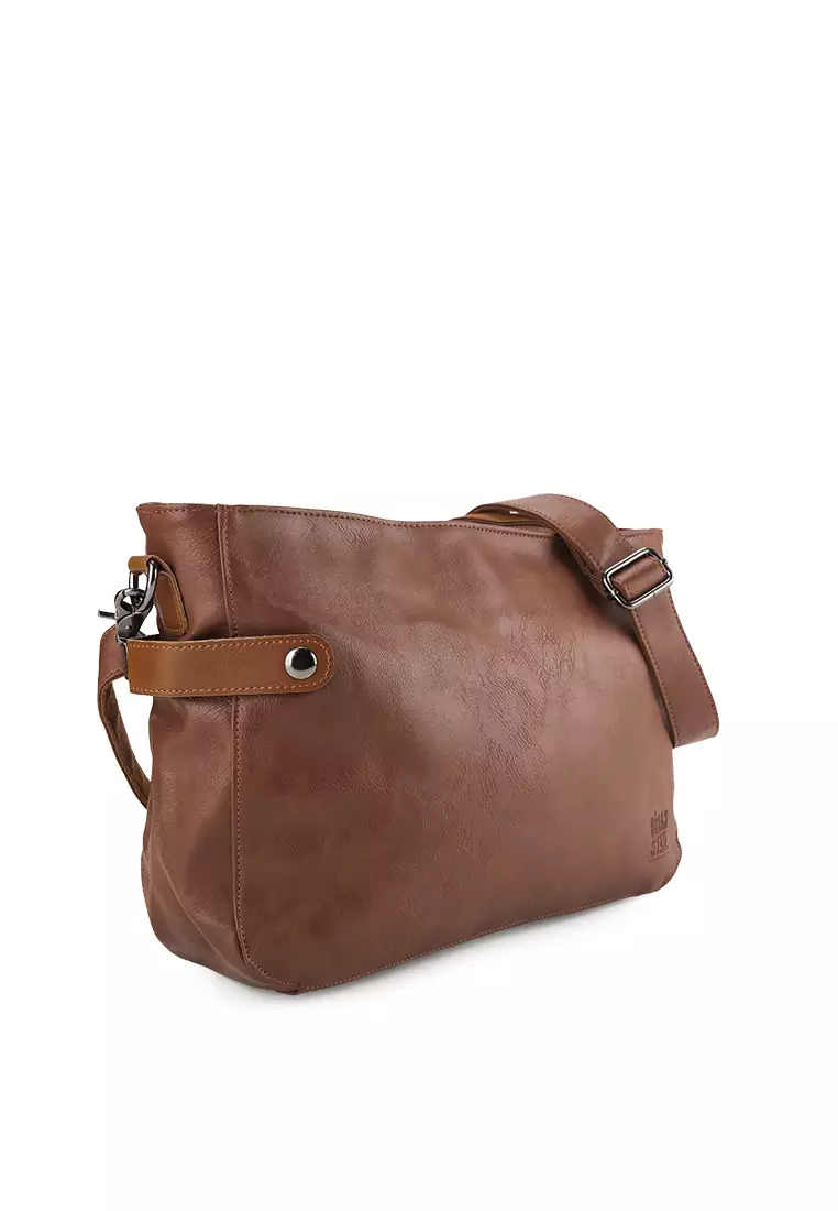 Distressed Leather Relay Crossbody Clutch