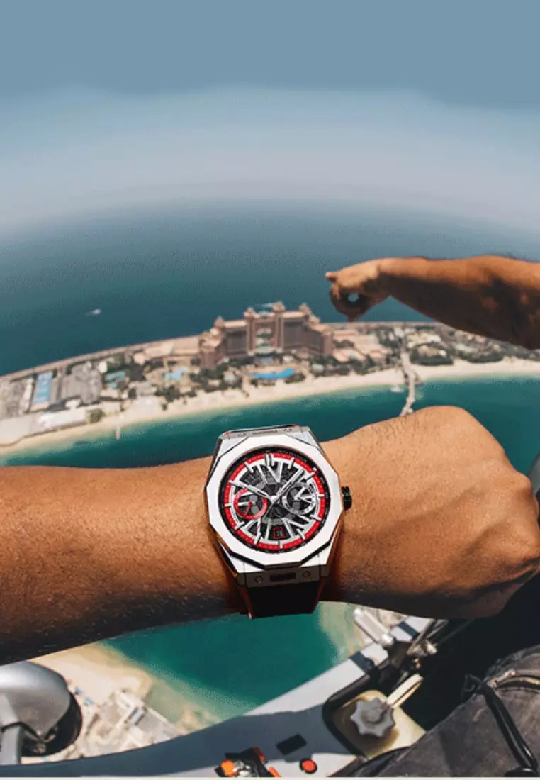 Automatic Unisex Stainless Steel Watch, Rubber Strap