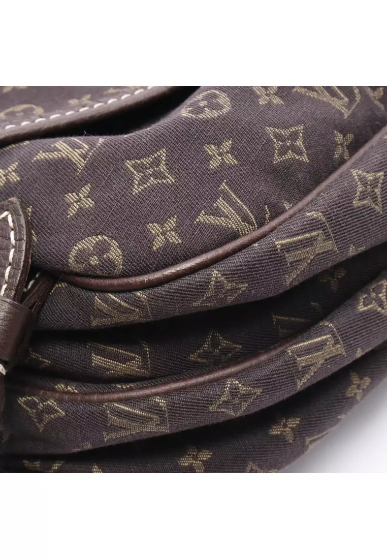 Pre-Loved Louis Vuitton Saumur monogram mini run Ebene Shoulder bag canvas leather Dark brown