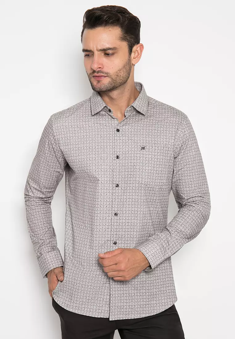 Johnwin - Kemeja Formal - Polkadot - Grey - FSH.650.K394.867.C L/S