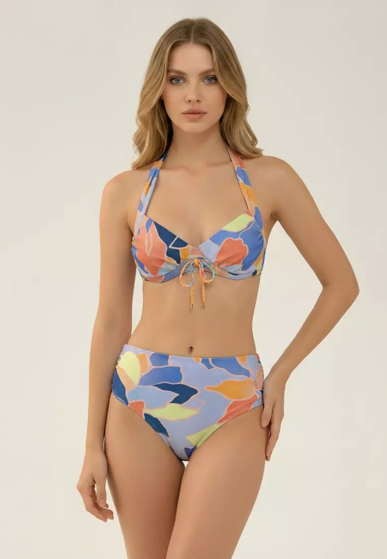 Waterlily Penny Blue Tie Front Halter Top