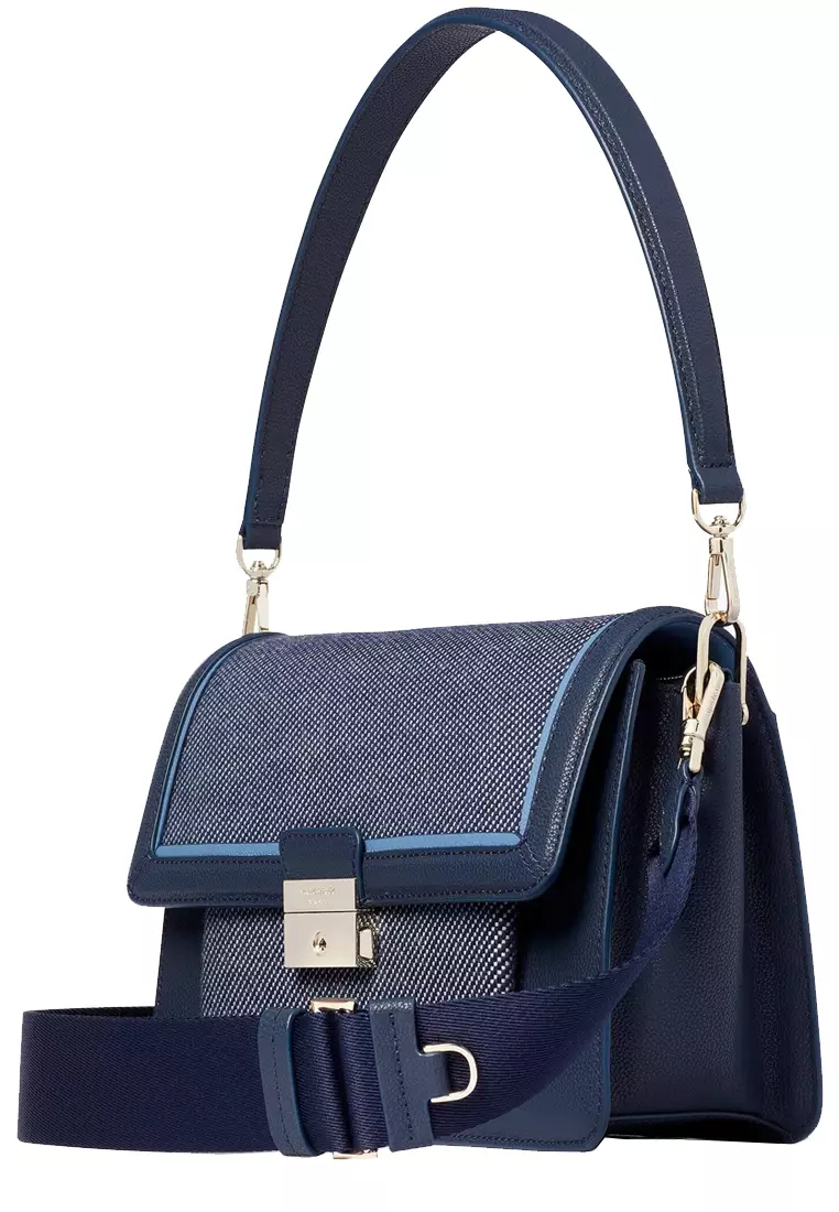 Voyage Chambray Twill Medium Shoulder Bag in Blue Multicolor K9035