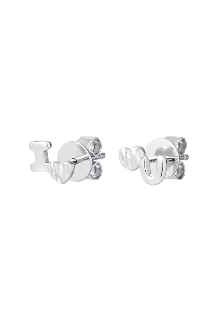 TOMEI I Love U Earrings, White Gold 585