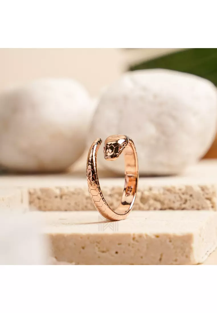 Millennia 2000 Statement Serpent Rose Gold Adjustable Ring with 925 Sterling Silver
