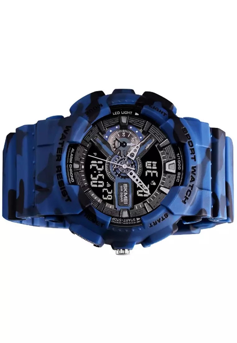 Jam Tangan Analog Digital Pria Design Sporty Many Function Waterproof Strap Tali Material PU DS88 ORIGINAL