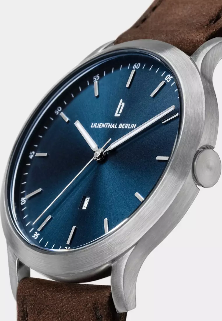 Huxley Silver Blue - Brown Leather Strap