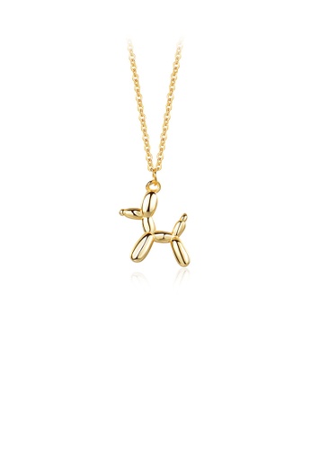 Glamorousky silver 925 Sterling Silver Plated Gold Simple Cute Balloon Dog Pendant with Necklace BF9E1ACD2C0845GS_1