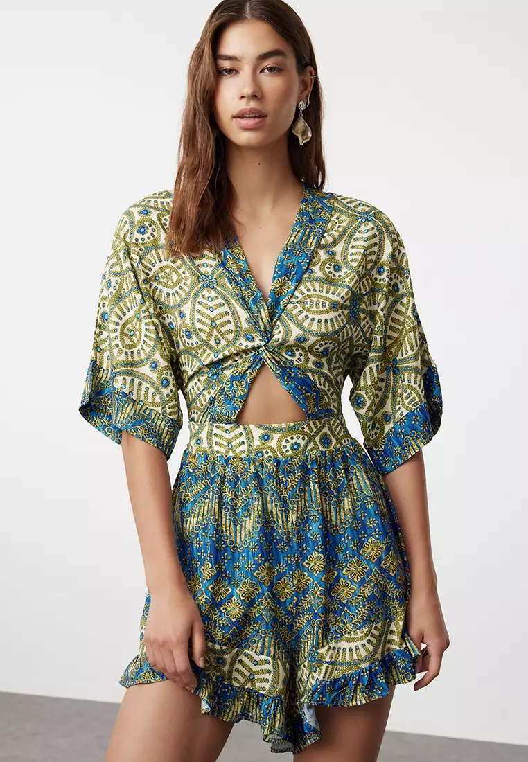 Ethnic Patterned Woven Cut Out/Window Beach Jumpsuit