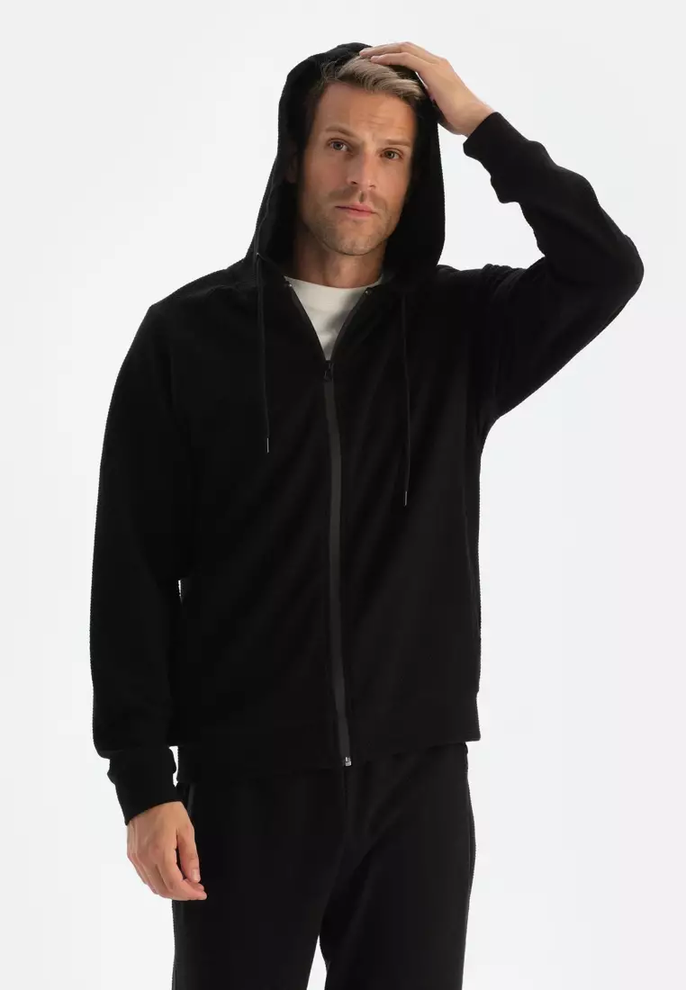 Black Sweatshirt, Hooded, Regular Fit, Loungewear for Men