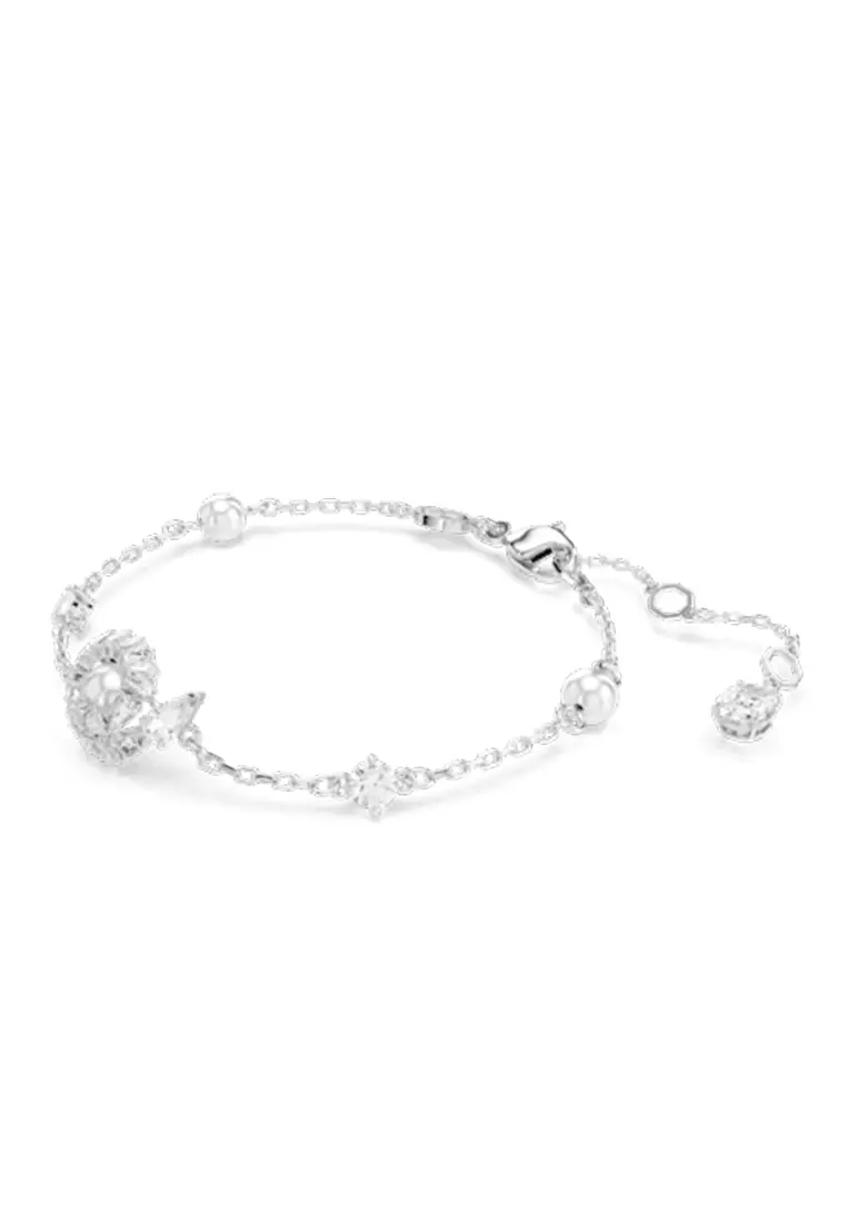 Snake Bracelet, Crystal Pearl, Mixed Cuts, Year Of The Snake, White, Rhodium Plated