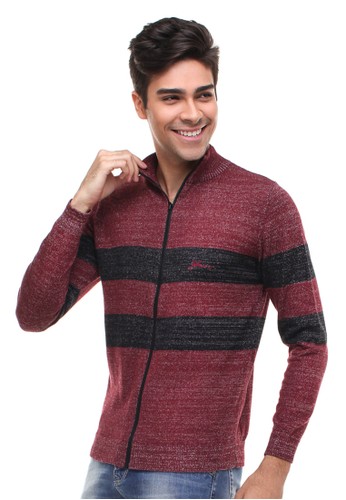 Sweater Pria - Garis Hitam - Merah