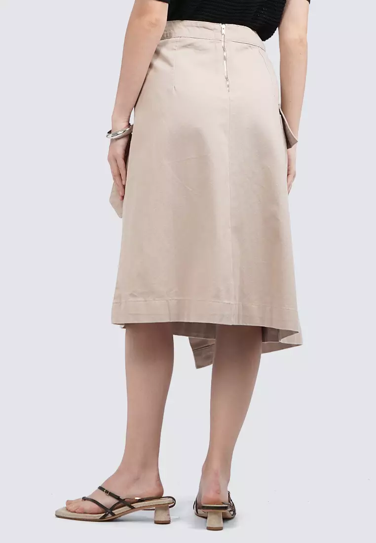 Belted Midi Skirt with Side Pocket KHAKI