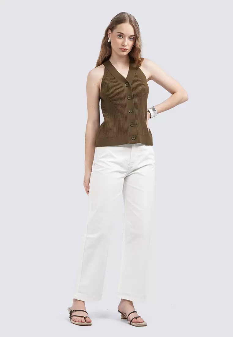 Halter Neck Sleeveless Knit Top OLIVE
