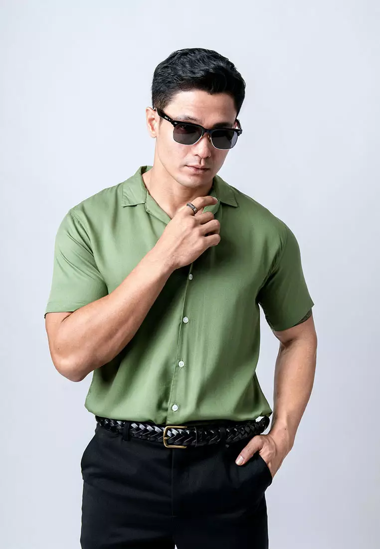 Cuban Viscose Dark Sage Green Casual Shirt