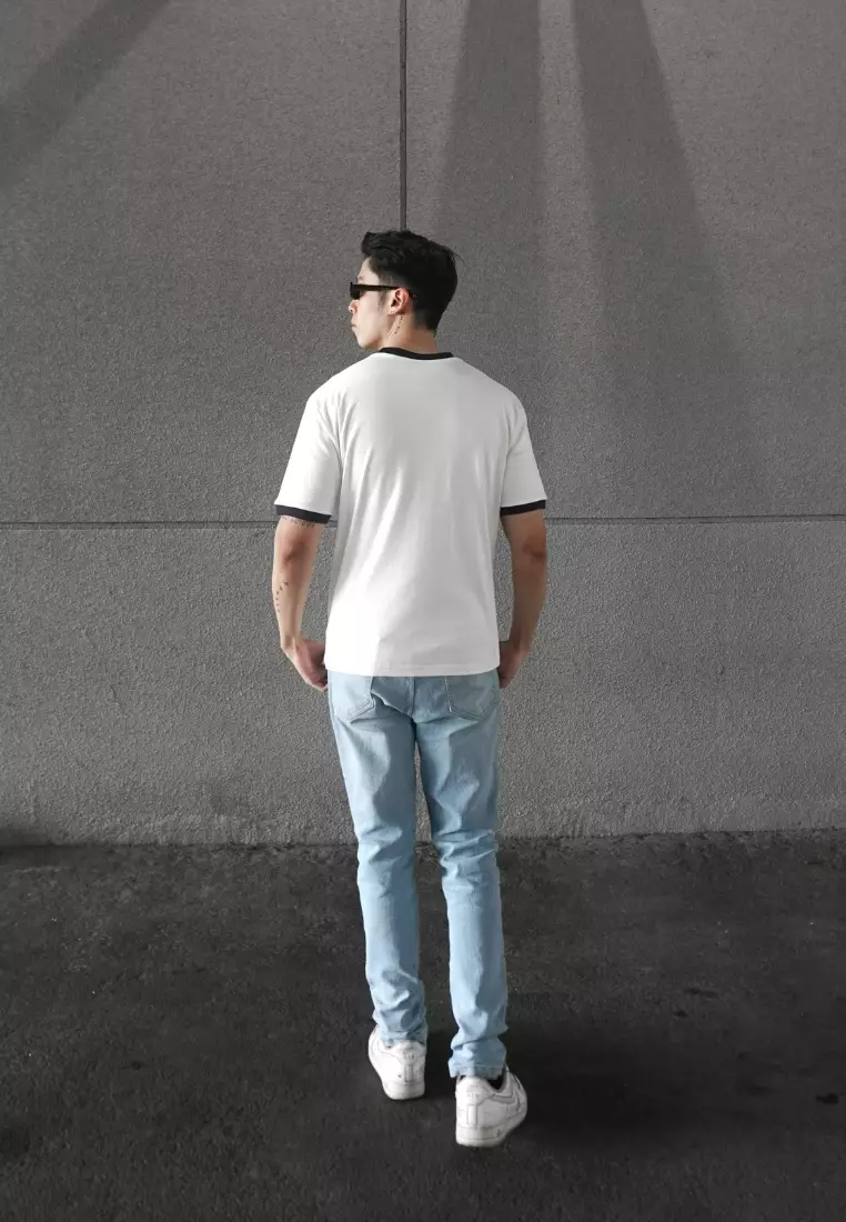 Kale Ringer White Navy / Cotton Cloudy / Kaos Boxy Fit / Kaos Korea / Atasan Kaos Pria / Kaos Basic Pria