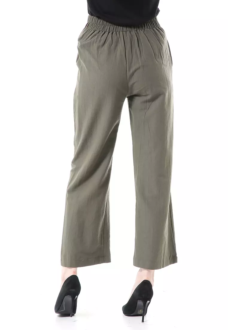 Celana Kulot Bawahan Wanita Highwaist Desain Casual Motif Polos Regular Fit - Army