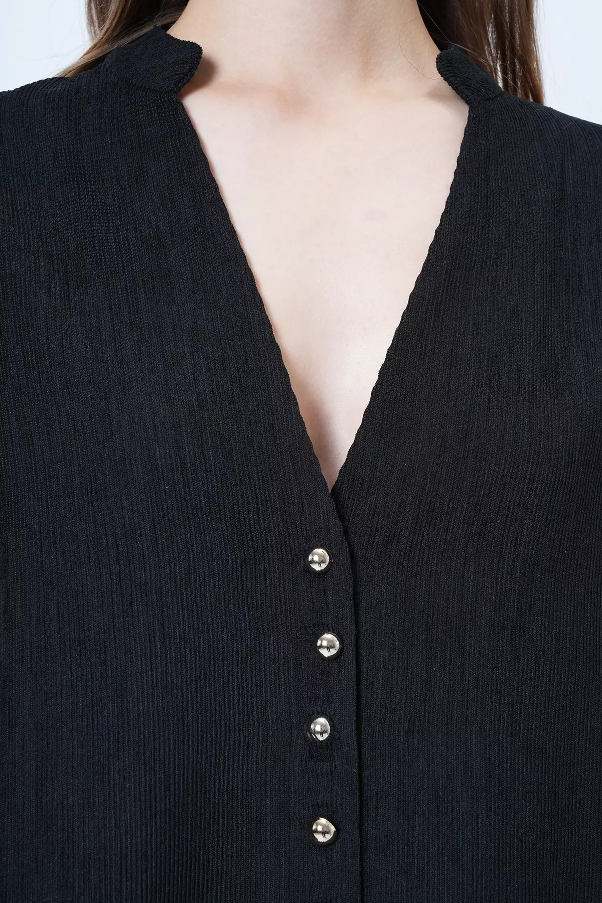 Black Judge Collar Gold Button Detailed Velvet Jacket And Palazzo Trousers Two-Piece Set Alc-X14633
