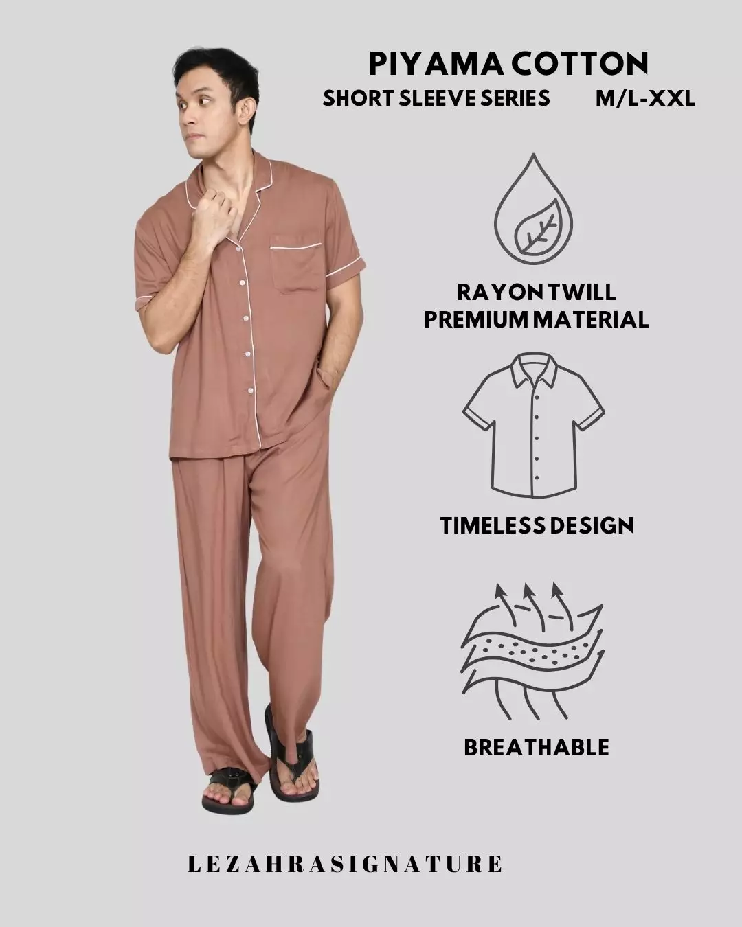 Baju Tidur Pria S/S RHIU PYJAMA SETS FREE SLIP ON