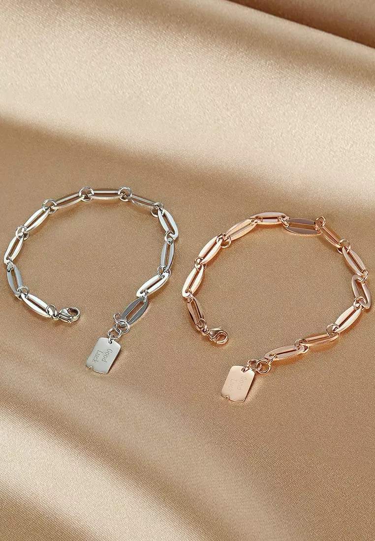 Bullion Gold BULLION GOLD Good Luck Chain Bracelet in Rose Gold Layered