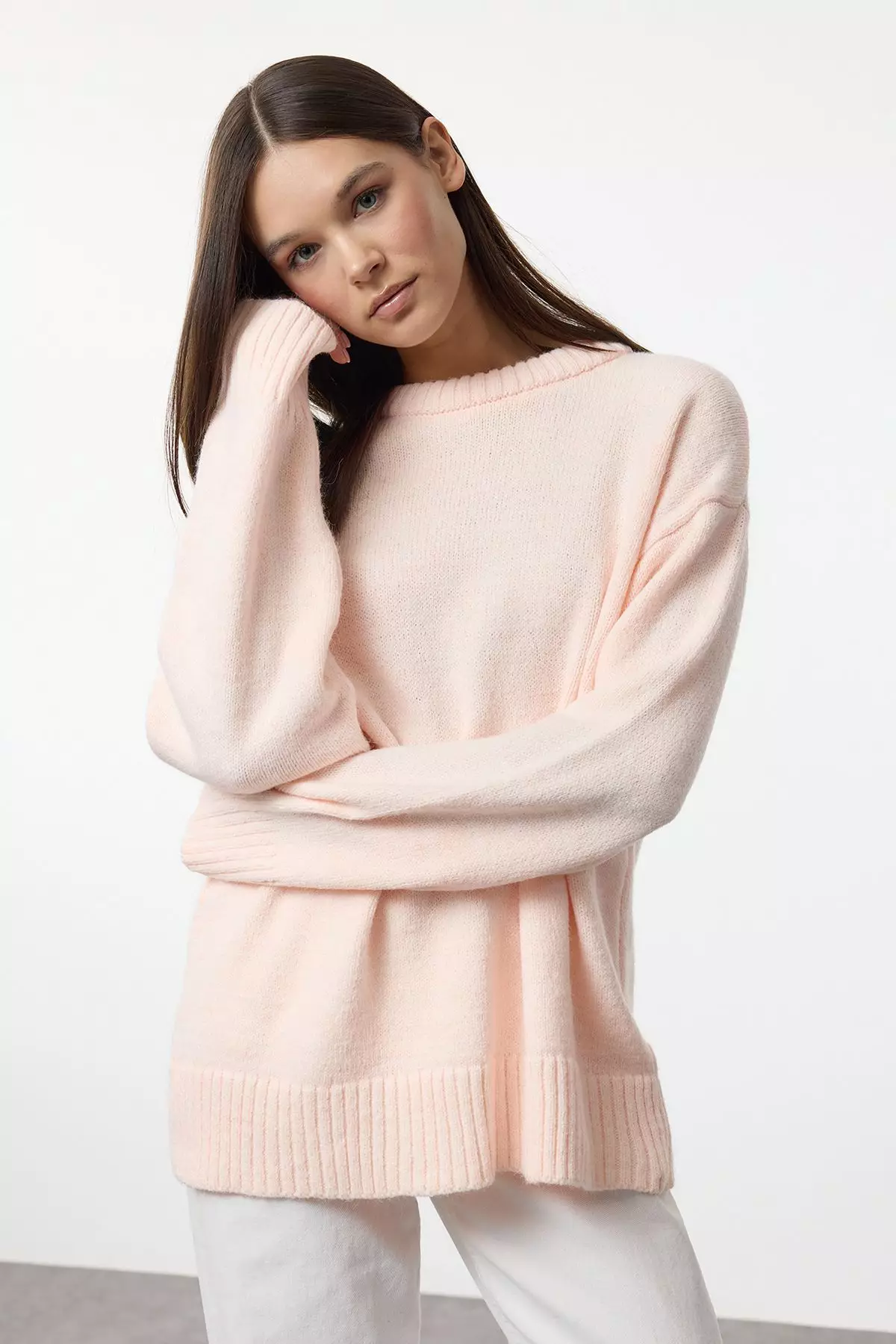 Pink Wide Pattern Crew Neck Knitwear Sweater TWOAW25KZ00168