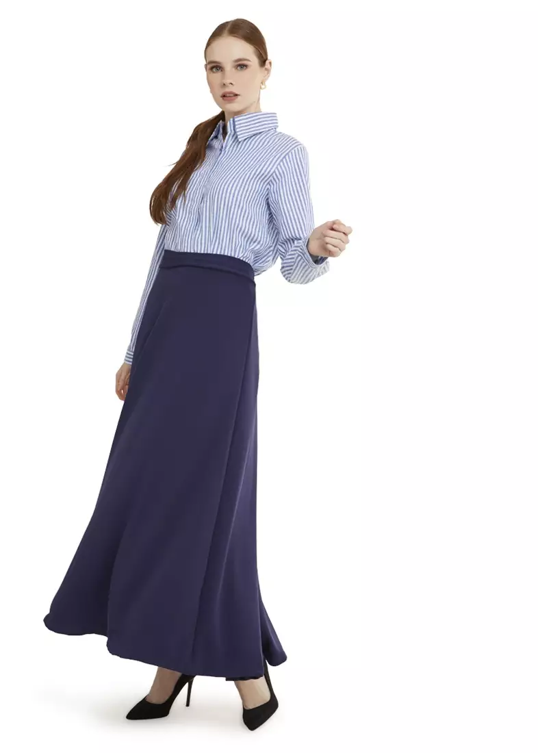 Viani Maxi Skirt Plain Rok Panjang Bawahan Wanita Relaxed Fit - Navy