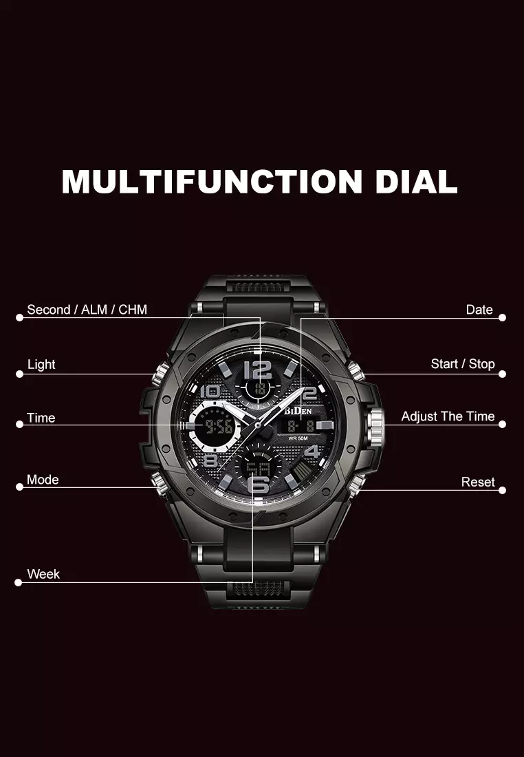 Jam Tangan Pria Anit Air Digital Analog Olahraga Bercahaya Multifungsi Tali Silikon Jam Tangan Cowok Original hitam