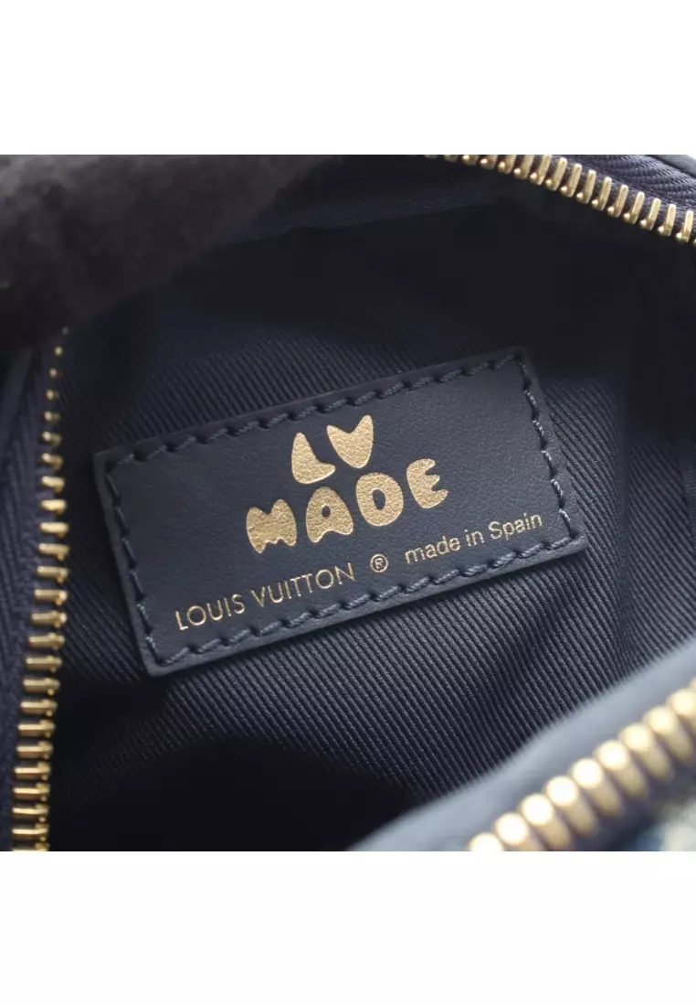 Pre-Loved Louis Vuitton LV × NIGO Double Phone Pouch monogram denim Shoulder bag leather denim Navy