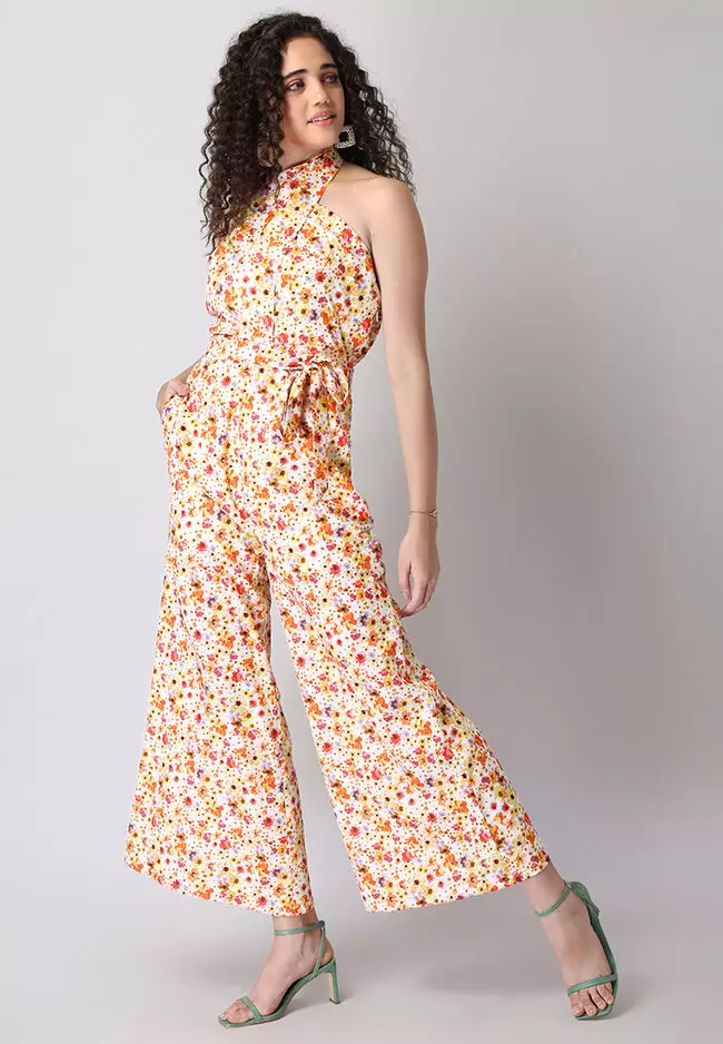 Multicolored Floral Belted Jumpsuit