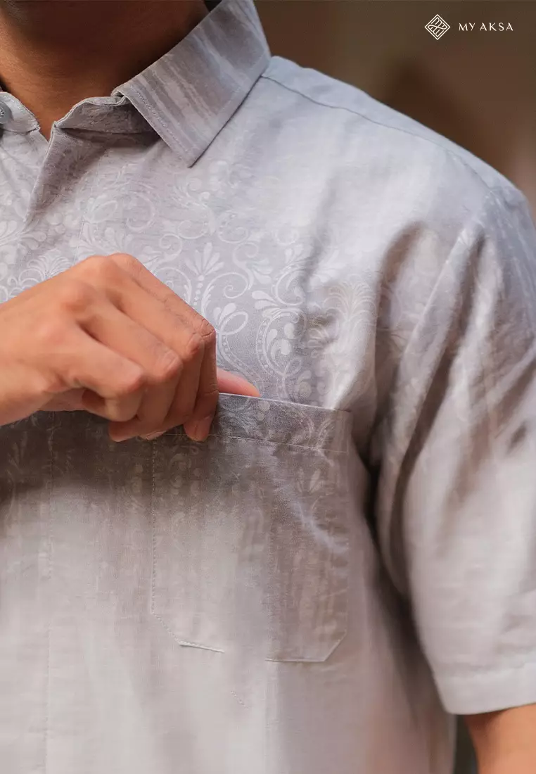 My Aksa Kemeja Batik Pria Lengan Pendek Al Barra Grey
