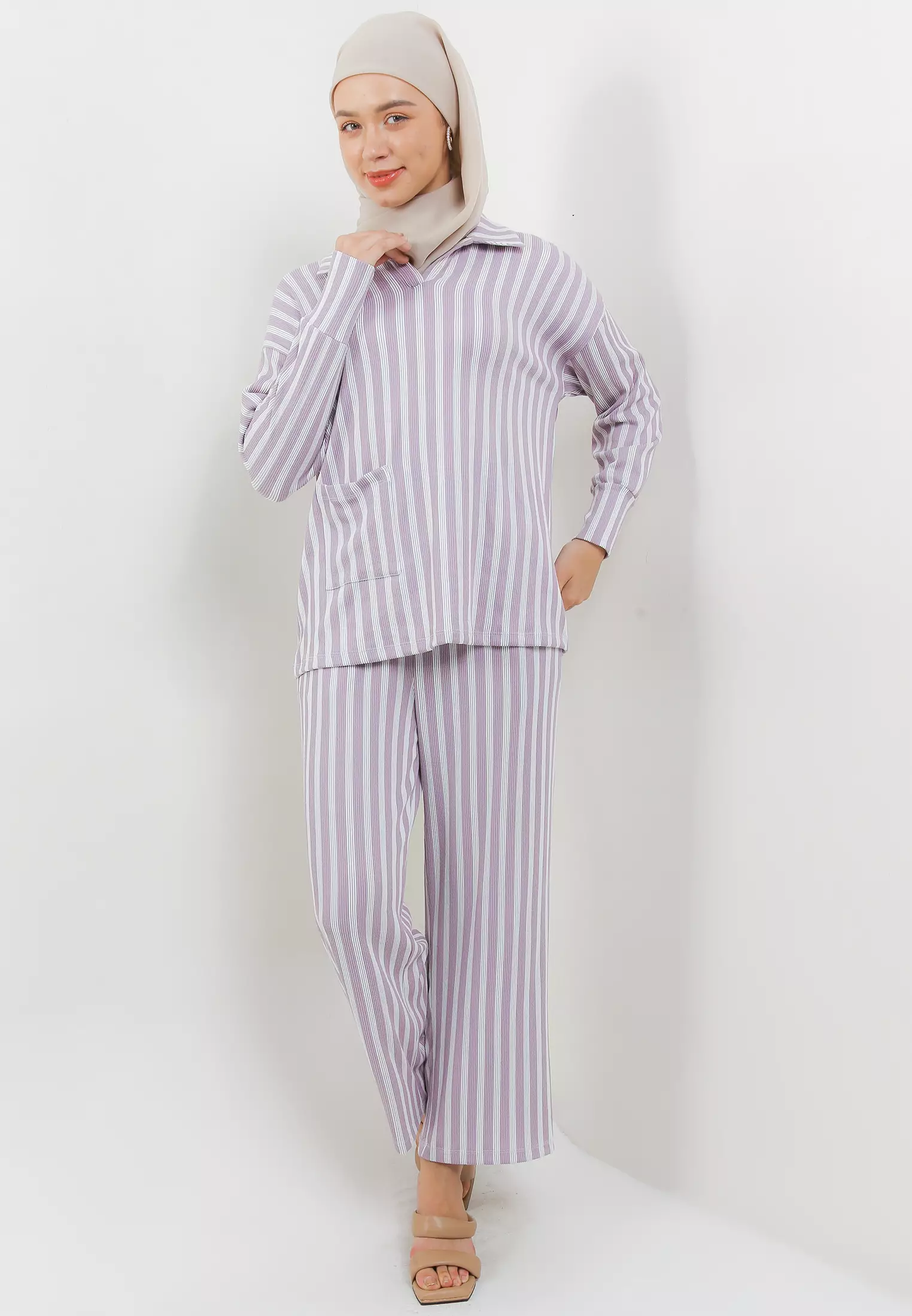 MFMW Kurniasari Atasan Blouse Lilac Motif Salur