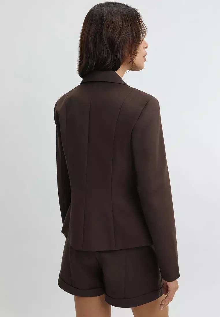 Tailored Single-Breasted Blazer - Brown