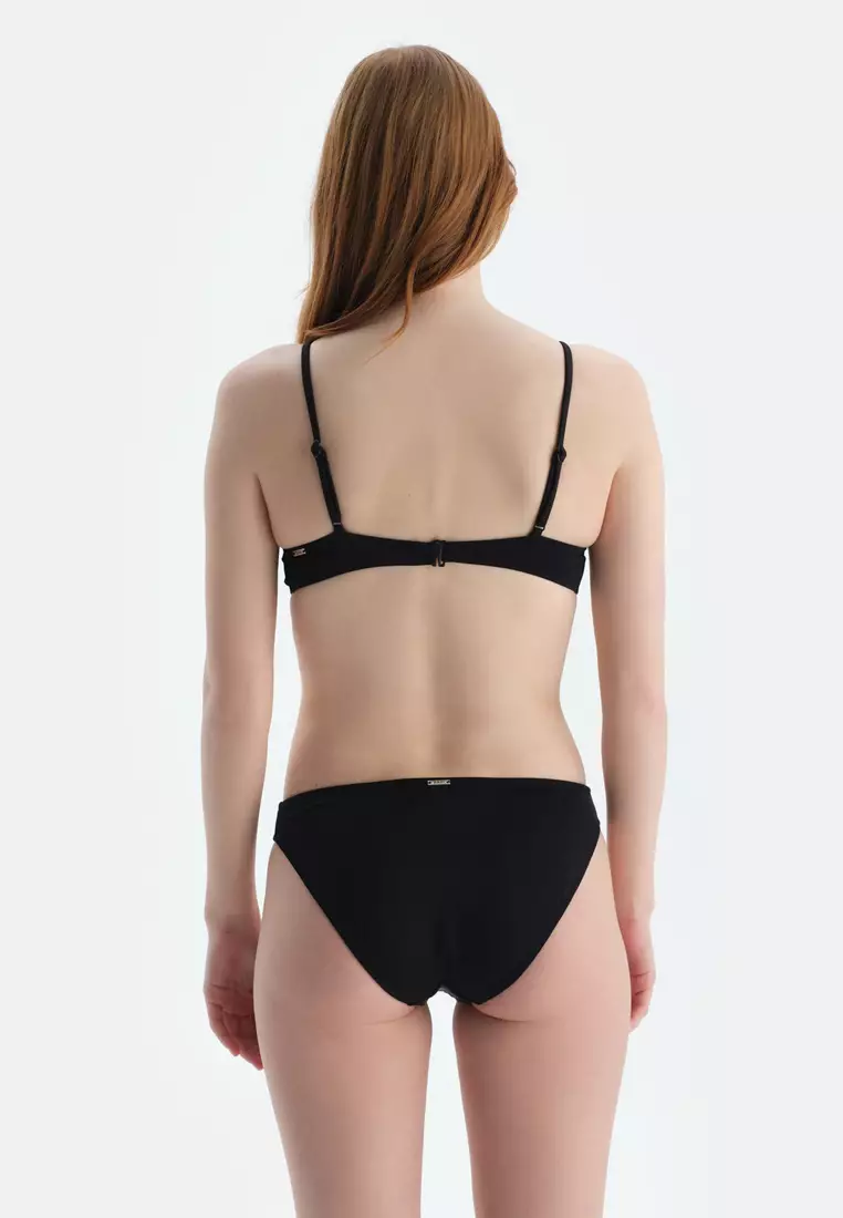 Black Bralette Bikini Top, Triangle Wide, Full-Cup, Underwire, Swimwear for Women