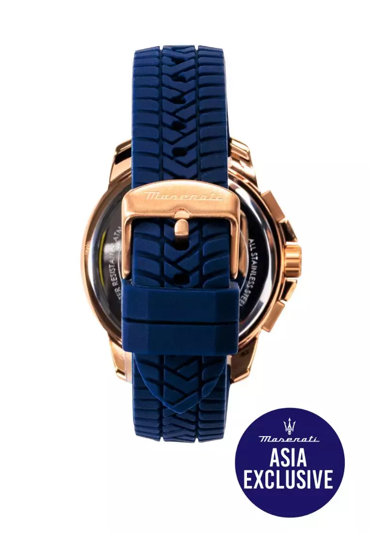 【Asia Exclusive】Maserati Successo 44mm Blue Silicone Strap Men's Chronograph Quartz Watch R8871621034