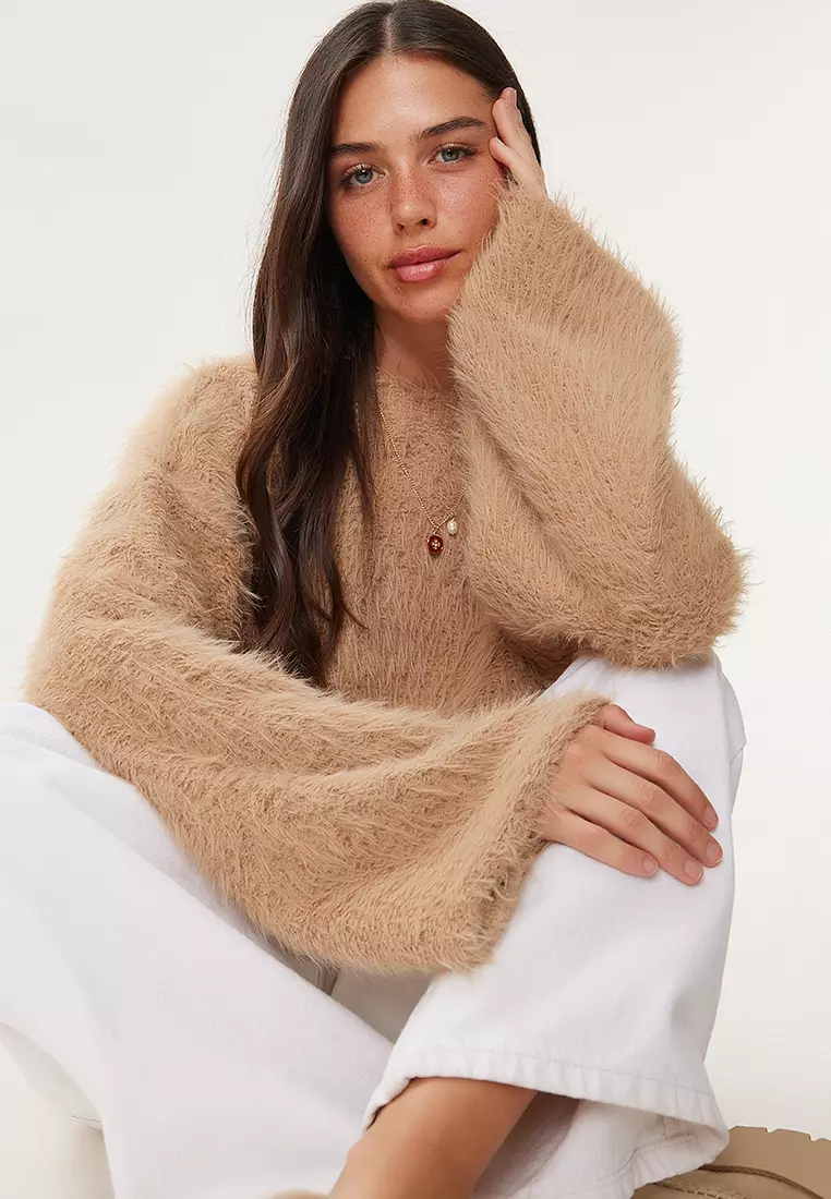 Women's Biscuit Soft Textured Bearded Knitwear Sweater Ki̇00133
