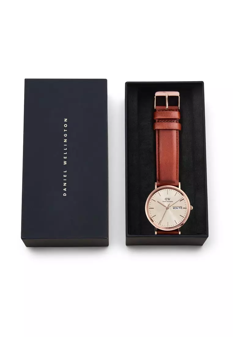 Classic Day Display St Mawes Rose Gold Champagne - Men Watch stainless steel leather watch DW Official Authentic Original