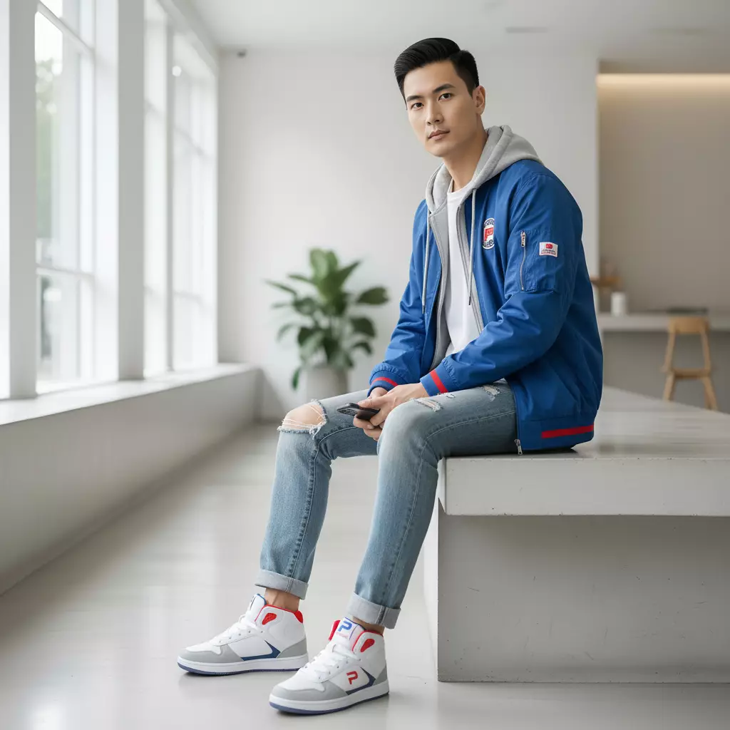 PAULMAY - Sepatu Sneakers Pria Lisbon High - Grey Red