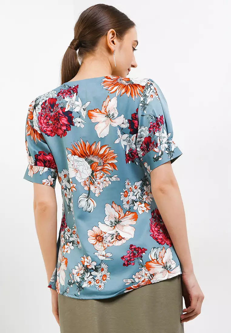 Linda Blouse In Green Floral Print