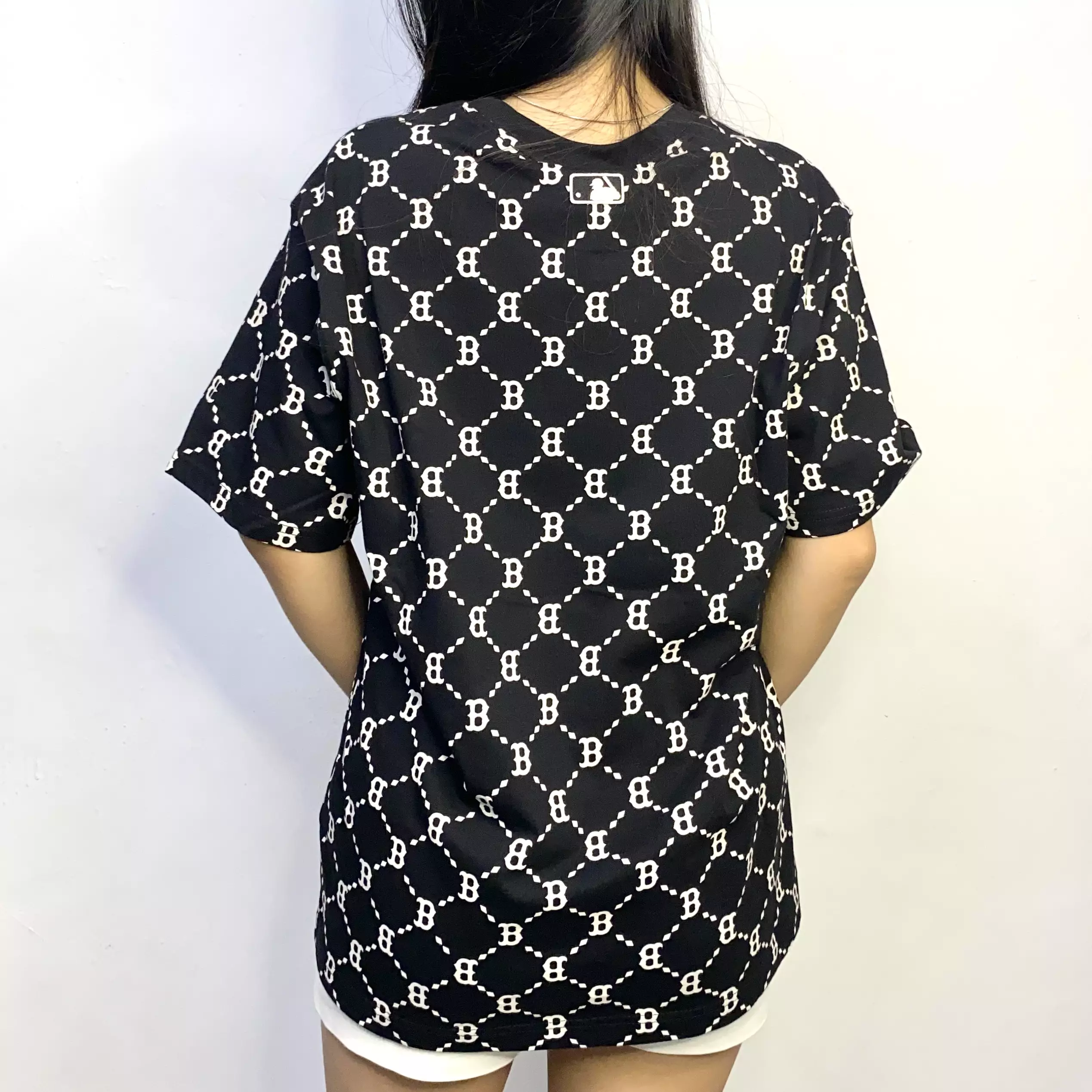 Kaos MLB B MONOGRAM WHITE BLACK LIMITED SERIES Tshirt 100% ORIGINAL