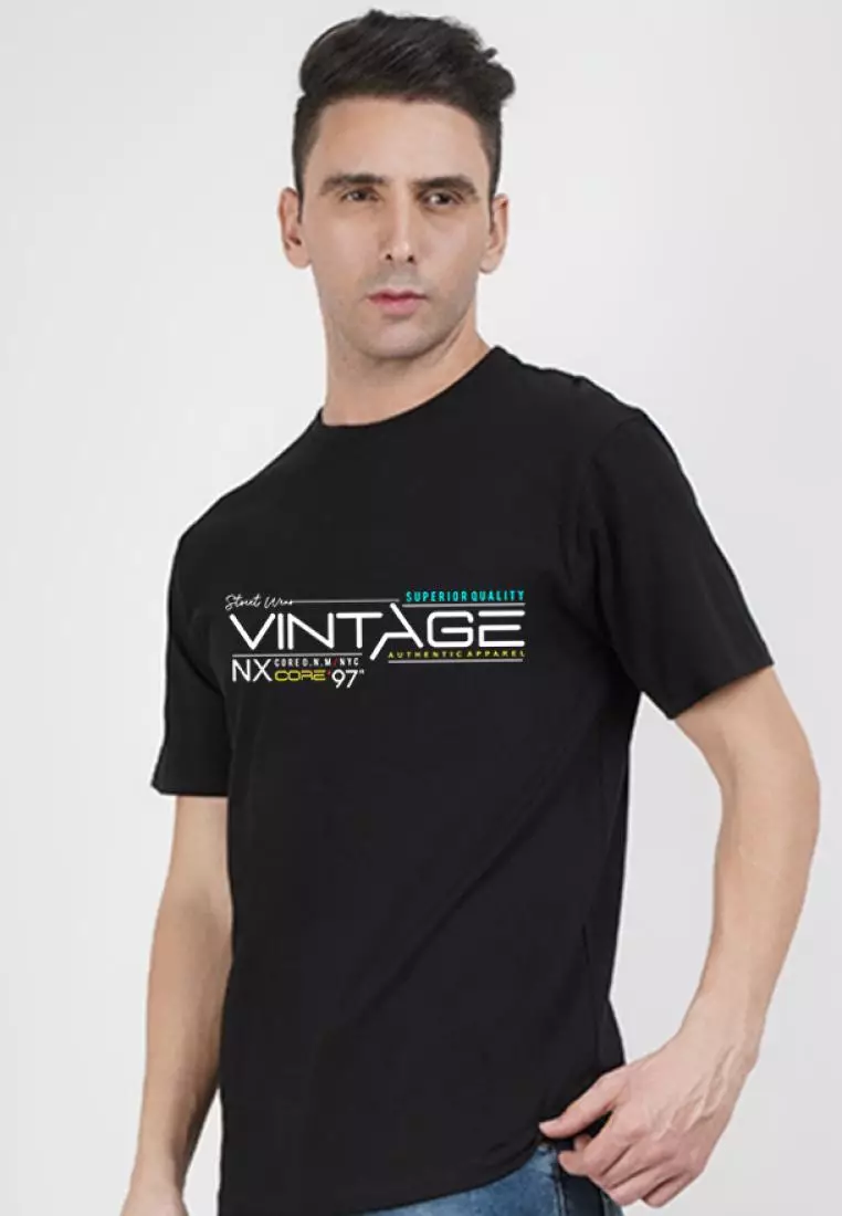 Vintage Core GraphiccBlack Cotton Short Sleeve Crew Neck Relaxed Tee