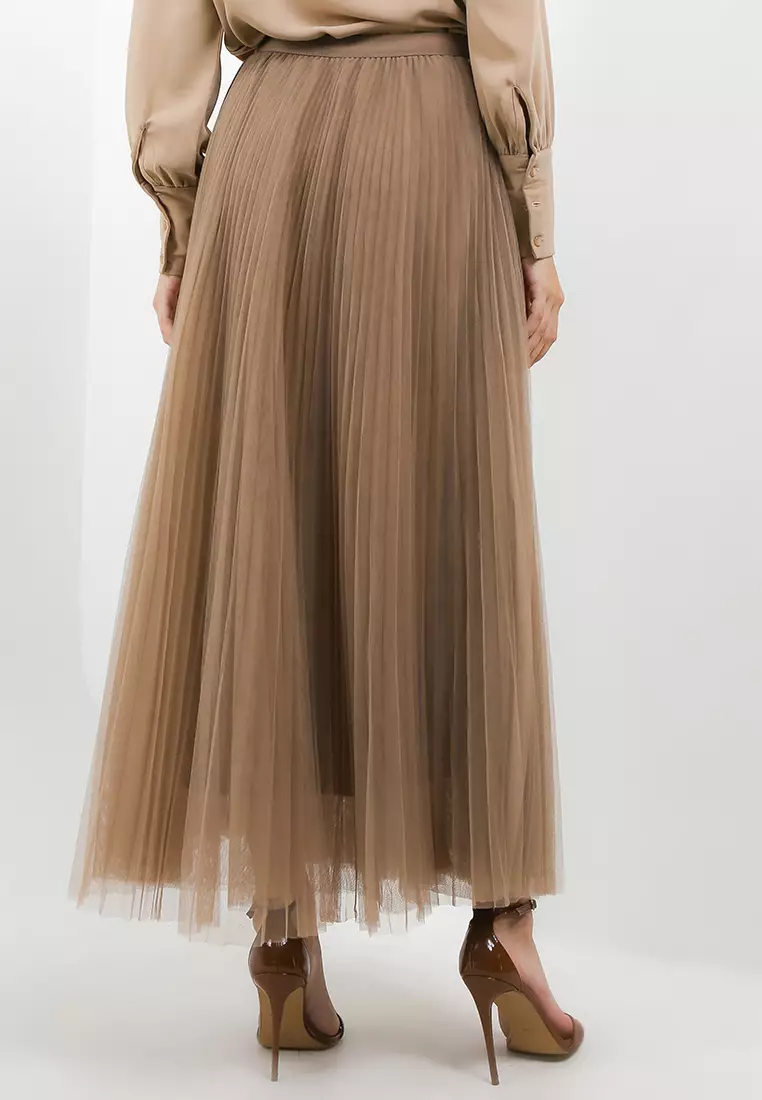 Pleated Tulle Maxi Skirt